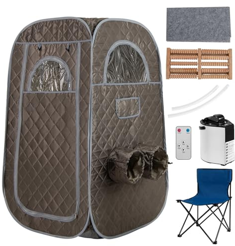 RELAX4LIFE Sauna à Vapeur Portable, Tente Sauna Portable Vapeur 3L, Température 9 Niveaux, Cadre INOX, Chaise Pliable, Trous pour Pieds, Fenêtres Zippées, Porte Enroulable, Sauna Portable, Gris