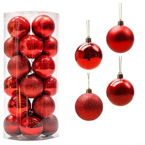 Entgoinggo 24 bolas de Navidad inastillables para colgar en el árbol de Navidad, multicolor (rojo)