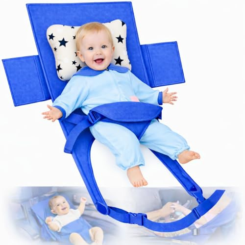 nfant Airplane Seat Extender Travel Bed | Baby on Lap Flight Bed | Foldable Soft Airplane Baby Travel Seat Extender on Lap with Neck Pillow | Fits Economy Seats | Baby Blue
