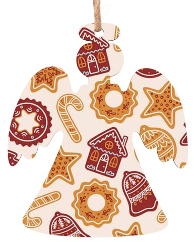 Weihnachtsschmuck aus Holz für Baumdekoration, Lebkuchen, Sterne, Glocken, hängende Weihnachtsbaumschmuck, Kugel, Heimdekoration (Engelform)