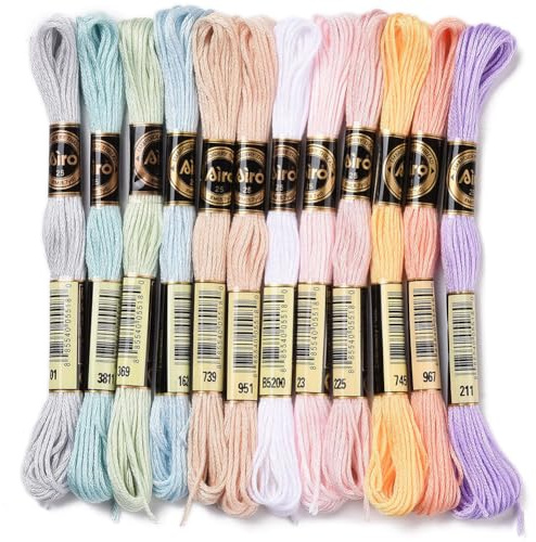 CABODYALS 12 Strang 96m Macaron Bunter Stickfaden 6 Stränge Polyester Handarbeitfaden Schnittfaden Lang Freundschaftsarmband Kreuzstichfäden Garn Zur Schmuckherstellung Armband Nähen Heimwerkerbedarf