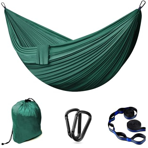 Hängmatta utomhus 2 personer 300 x 200 cm ultralätt camping hängmatta upp till 300 kg lastkapacitet bärbar trädgård strand resa dubbel hängmatta