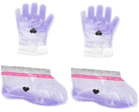 2 Paar Lavendel Spa Wachstherapie Abdeckung für Hand und Fuß | Paraffinwachs, Violett, 1 Paar Handbezüge und 1 Paar Fußbezüge, aus Vliesstoff und Pe Beutel