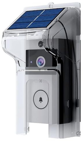 Solar-Powered Wireless Video Doorbell, HD Camera, PIR Sensor, Two-Way Audio, 13.5 x 7.2 x 3.5 cm, White
