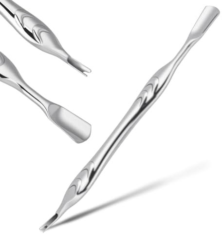 Alaoo Nagelhautschieber mit Gabel, 2 in 1 Edelstahl Metallspatel Cuticle Pusher, Dual Ends Nagelhautgabel, Profi Nagelschieber Spatel Pusher für Bearbeitung Nagelhaut, Maniküre, Pediküre (A)