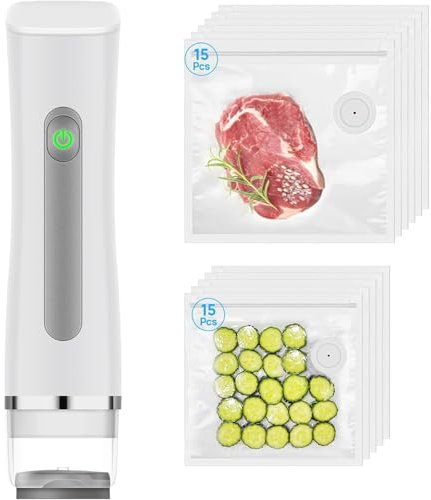 Portable Vacuum Sealer Rechargeable & Cordless Handheld Vacuum Sealer Set with 30 Vacuum Bags to Extend Food Shelf Life for Food Storage Space Saving and Easy Use Food Vacuum Pump