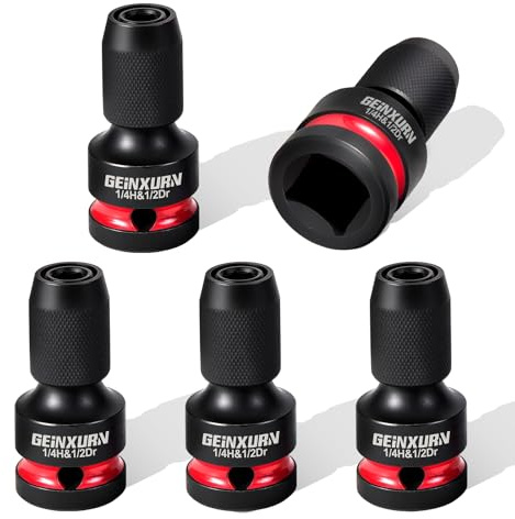 GEINXURN 5 Stücke Stecknuss-Adapter 1/2 Vierkantantantrieb auf 1/4 Sechskantschaft, Bit Adapter Schnellverschluss Schlagschrauber Nüsse für Schlagratschenschlüssel Schraubendreher Bit-Halter