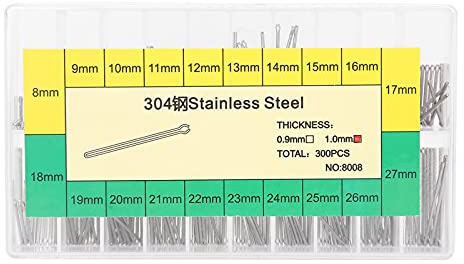 Aramox 300Pcs Watch Bracelet Split Pins Watch Band Link Cotter Pins Assortment 20 Szies 8‑27mm, 1mm Thickness(Each Type 15pcs)