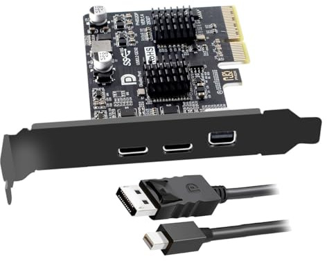 CY PCI-E Express 4x & Mini Displayport 1.4 Input to Dual 10Gbps USB 3.1 Type-C USB-C & 4K 60hz Output Desktop Graphics Expansion Card Adapter ASM3142
