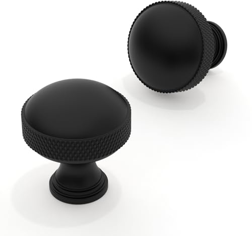 Asimerdeco 10 Pack Matte Black Cabinet Knobs 30mm Round Kitchen Drawer Knobs