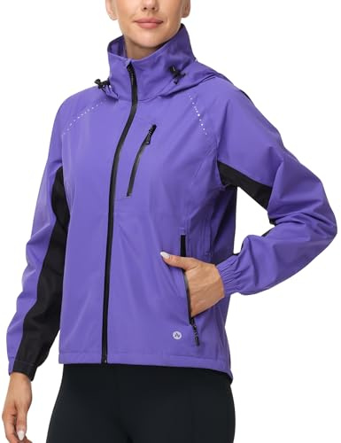 Nepest Cycling Jacket Womens Waterproof Jacket Women Lightweight Packable Running Pack Away Rain Coats Ladies Waterproof Sports Jacket Hiking MTB Reflective Breathable Windproof, Purple, M