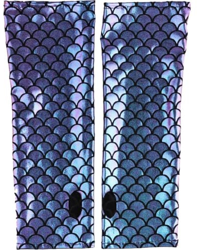 Brxmpn Handschuhe Meerjungfrauenschuppen-Motiv Für Damen, Fischschuppen-Aufdruck, Fingerlose Handschuhe, Armstulpen, Halloween-Party, Kostümzubehör, Partyhandschuhe
