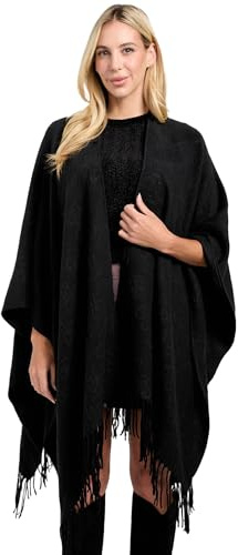 GUESS Damen-Poncho 4G Logo und Fransen schwarz C26GU29 AW5421POL03 (IT, Text, Einheitsgröße, Regular, Schwarz)