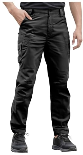 Stretch Work Trousers Mens Waterproof Camouflage Work Pants Lightweight Rip Stop Combat Cargo Trousers with Multi Pocket for Walking, Trekking, Hunting, Climbing (L)