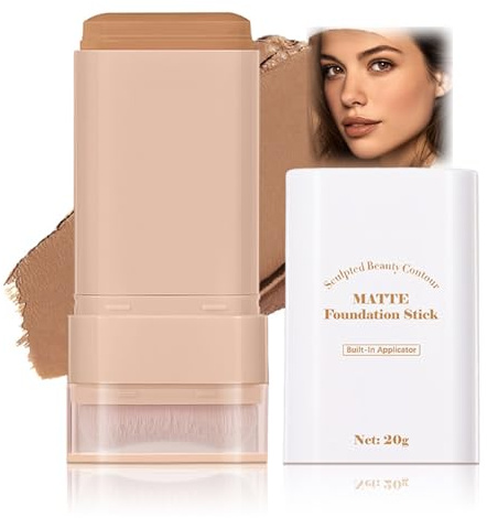 Matte Foundation Stick with Built-in Brush – Waterproof Long-Lasting Hydrating Full Coverage Concealer & Contour Stick for Smooth, Even Skin Tone – True Match Lightweight Korean Cream (Honey)