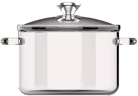 Casserole en verre borosilicate transparent de 3, 5 L avec couvercle, poignées anti-brûlure à double oreille et poignée de couvercle en acier inoxydable, batterie cuisine transparente p