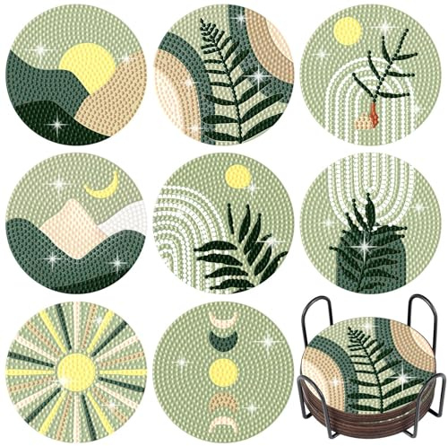 JanFebMar Diamond Painting Weihnachten Untersetzer DIY Set, 8 Stück rutschfeste Tassenuntersetzer Coasters, Basteln Erwachsene Anfängerfreundlich Diamant Painting Weihnachten Bastelset mit Zubehör