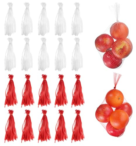 QUARKZMAN 100pcs Sacs À Oeufs À Couver 12 inch pour Fruits Blanc/Rouge | Filet Nylon Réutilisable, Sacs Filet Produits Solides Élastiques Plastique, Sacs Cuisson Fruits De Mer