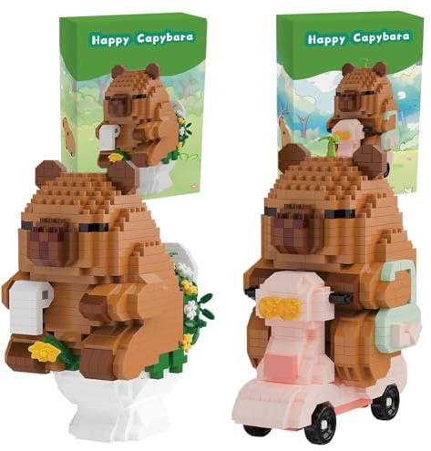 Capybara Building Block Set, 2 PCS Animals Building Block Set Mini Animal Bricks Cartoon Capybara Buildings Toy Creative DIY Educational Toy for Stress Relief, Birthday Gifts (610PCS + 659PCS)