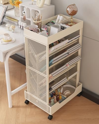 Ornestia 6-Tier Metal Mobile Bookshelf Organiser with Lockable Wheels,White