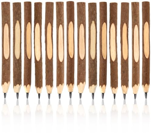 OMIGA 16 Piezas Lapices Ramita Lapices Madera Rústicos con Corteza | Retro Textura de Madera Lapiz para Dibujo y Escritura Útiles Escolares Adornos Aula Fiesta Escolar