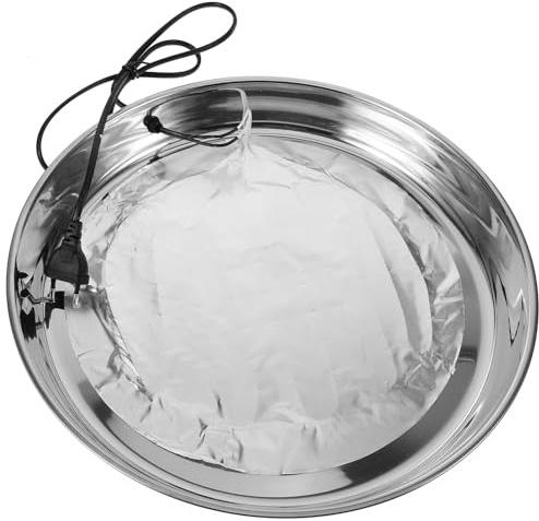 ABOOFAN Hühnerwasserheizung für Winter mit Edelstahl Heizplatte und Silbernem Beheiztem Sockel Hält Wasser Temperatur für Geflügeltränke im Landwirtschaftlichen Betrieb Eu Plug Ac220 240v