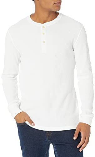Amazon Essentials Men's Långärmad Henley-våffelskjorta med smal passform, Vit, L