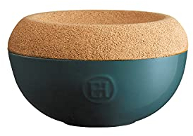 Emile Henry USTENSILES Tarro de Sal, Cerámica Corcho, Azul Fuego Suave, 14,6 x 14,6 x 8,6 cm