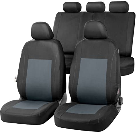 Walser Auto-Sitzbezug Sandray Komplettset, Universal PKW-Sitzbezüge 4-teilig, Auto-Schonbezüge, 2 Vordersitzbezüge, 1 Rücksitzbezug grau-schwarz