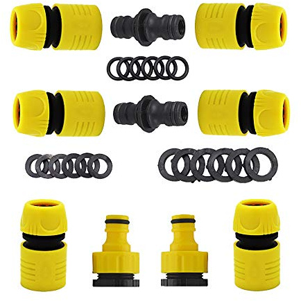 Set di connettori per tubo flessibile 2 in 1, per riparazione di tubi da giardino, incluso connettore rapido da 1,2 cm, filettatura maschio, giallo e nero