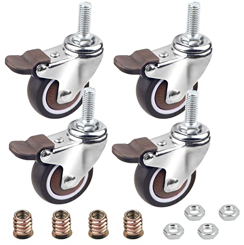 DBREAKS 4 ruedas giratorias con freno de 50 mm, ruedas roscadas M10 x 25 mm, ruedas para muebles, carga 108 kg, rueda de goma TPE para pequeños equipos