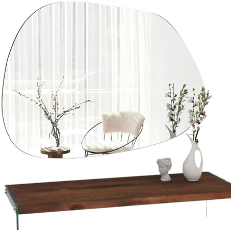 Gozos Moderner Xabia Asymmetrisch Spiegel - Wandspiegel mit 2,2 cm hölzerner Unterseite und inklusive Montagematerial - Maße 90 x 70 - Asymmetrischer Spiegel ideal als Dekorationsobjekt