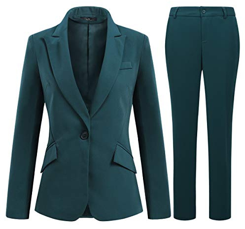 YFFUSHI Dam 2-delad byxdress damer formell kontor affärer blazer kappa, gRÖN, S
