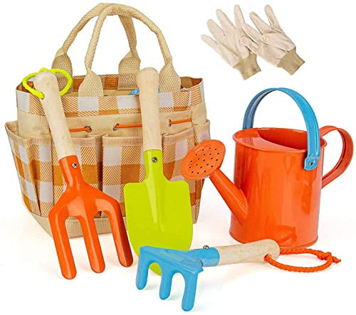 STORMSHOPPING Kids Gardening Tool Set for Toddler, Childrens Garden Tool Set for Girl, Set of Watering Can, Gloves, Trowel, Shovel, Rake and Garden Bag