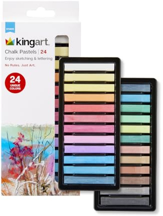 KINGART 24-Piece Chalk Pastels Set - Vibrant Colors, Acid-Free and Non-Toxic, Ideal for Drawing, Blending, and Shading, Perfect for Artists, Students, Beginners and Creative Projects