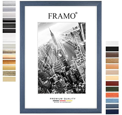 FRAMO Holz Bilderrahmen 50 x 64 cm nach Maß - Schieferblau | Farbe/Größe wählbar | inkl. entspiegeltes Acrylglas | Rahmen für Puzzle | Foto | Poster