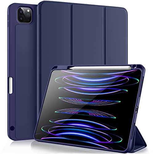 Vobafe Hülle Kompatibel mit iPad Pro 11 Zoll Hülle 2022/2021/2020/2018, TPU Flexible Rückseite Abdeckung mit Stifthalter, Unterstützt 2. Gen Pencil, Auto Schlafen/Wachen, Blau