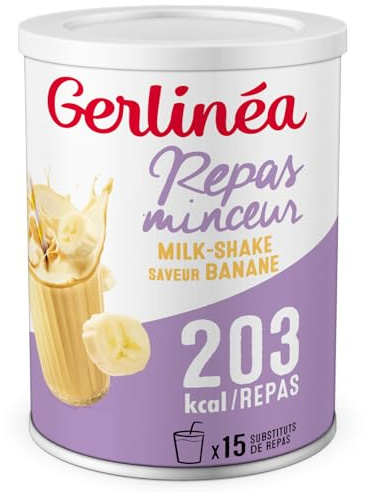 GERLINÉA – Milchshake Banane – Proteinreicher Mahlzeitenersatz mit 13 Vitaminen & 10 Mineralstoffen – Wenig gesättigte Fette – 15 Mahlzeiten, 436 g