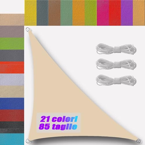 vela ombreggiante Impermeabile Triangolare 6x6x8m Varie Dimensioni Protezione Antivento 98% Anti UV telo ombreggiante vela per esterno giardino terrazzo bordo campeggio Beige