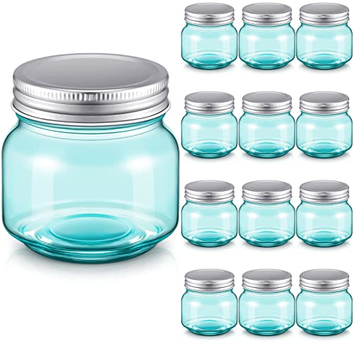 Gueevin 12 Pcs Blue Mason Jars 8 oz Regular Mouth Canning Jars Vintage Small Glass Jars Colored Spice Jars with Airtight Lids and Bands for Kitchen Pickling, Honey, Wedding Favors, Shower Favors