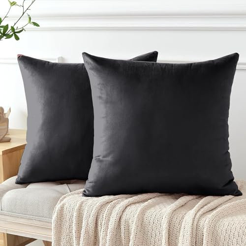My home store Velvet Cushion Covers 45cm x 45cm - 18 x 18 Pack of 2 Charcoal Covers for Bedroom Livingroom Sofa with Invisible Zipper