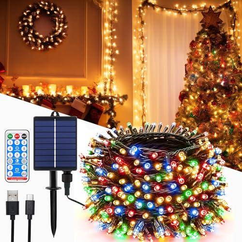 MOLVCE Solar Lichterkette Aussen, 10m 100LED Lichterkette Solar mit Fernbedienung, 8 Modi, Timer, USB-Kabel, Dimmbar Solarlichterkette Wetterfest für Balkon Weihnachten Deko, Bunt
