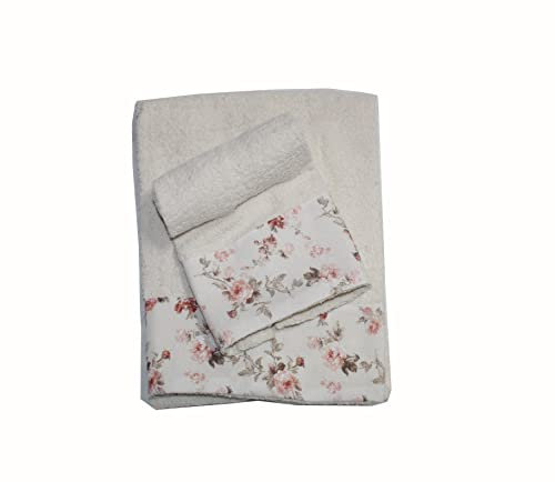 Russo Tessuti Asciugamani 1+1 Spugna Viso Ospite Balza Decorativa Rose ROSELLINE Arredo Bagno-Cipria