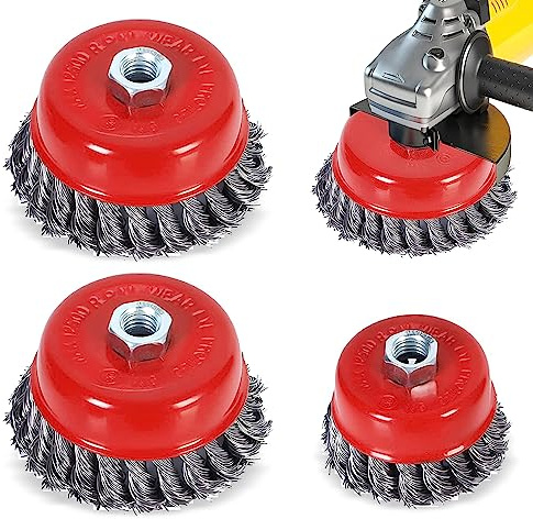mizikuu 4 Stück M14 Topfbürste Winkelschleifer, 75mm 100mm Drahtbürsten Set Twist Knot Drahtbürste Drahtbürste Winkelschleifer für schwere Reinigung zum Entfernen von Farben Rost und Schleifen