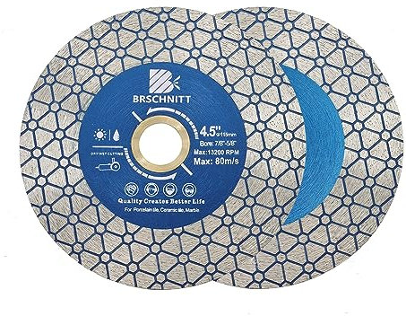Lame de scie diamantée pour carrelage 115mm-BRSCHNITT 2 pièces Disque de coupe Découpage et ponçage de carreaux de porcelaine Granit Marbre Céramique Maçonnerie