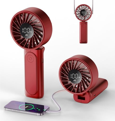 Peiyuu Handheld Fan, Portable Fan with 4000mAh Rechargeable Battery, LED Display Hand Fan with 6 Speeds, Mini Fan 180° Foldable for Home Office Travel Outdoor Bedroom