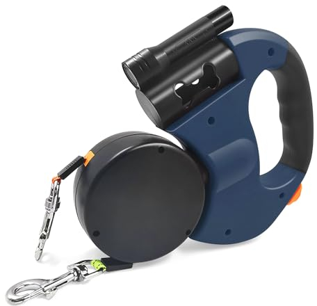 Hundeleine Doppelleine für 2 Hunde, Flexible Einziehbare Hundeleine Doppelleine mit LED Licht, Hundeleine 3m, Hundeleine Ausziehbar mit Bequemen Ergonomischer Griff, Rolleine, Rollleine (Blau)
