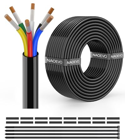 NAOEVO 16 Gauge Wire 6 Conductor Electrical Wire, 16 AWG Stranded PVC Cord, 12V Low Voltage/Tinned Copper/Flexible Cable for Automotive Wiring, Lamp Cord, Marine Cable (30FT)