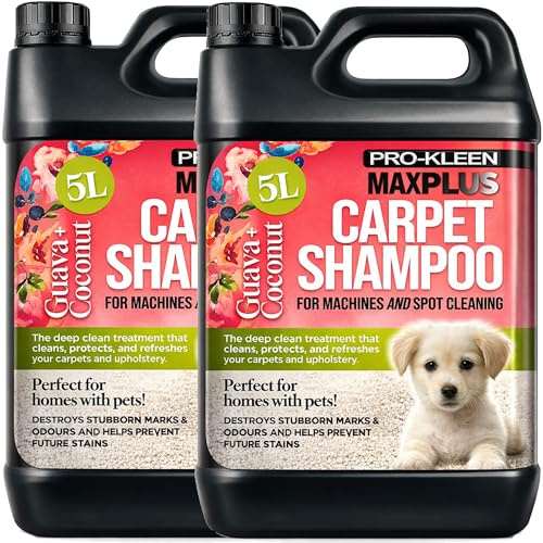 Pro-Kleen MAXPLUS Carpet Shampoo & Upholstery Cleaner – Premium Formula to Remove Dirt & Stains – Removes Pet Odours – Suitable for all Machines (Coconut and Guava, 2 x 5 Litres)