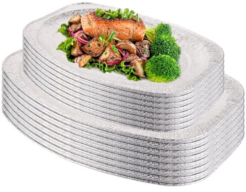 DAJAVE 30 Pack Foil Trays for Party Food Two Sizes Oval Tin Foil Platters Aluminium Serving Trays for Parties, Wedding, Birthday, Picnic (43cm & 34.5cm)